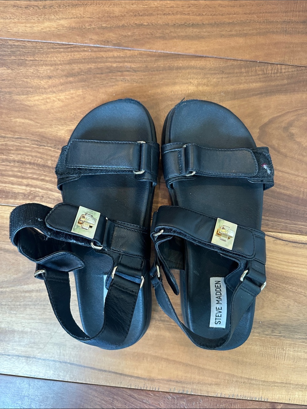Steve Madden Black Gold Buckle Strap Sandals
